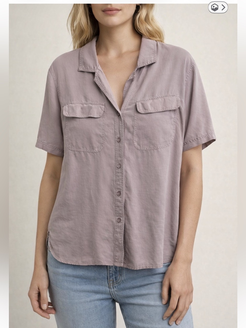 Vintage Silk Ncounter Relaxed Short-Sleeve Button-Up Top in Taupe 100% Silk